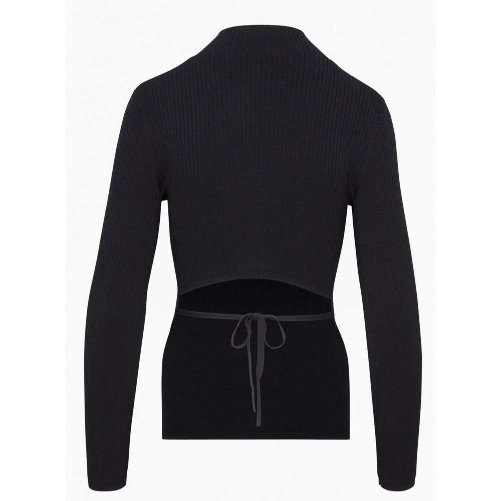 Babaton Sweater Womens 2XS Black Sculpt Knit Tie-Back Longsleeve Rib Knit Mock